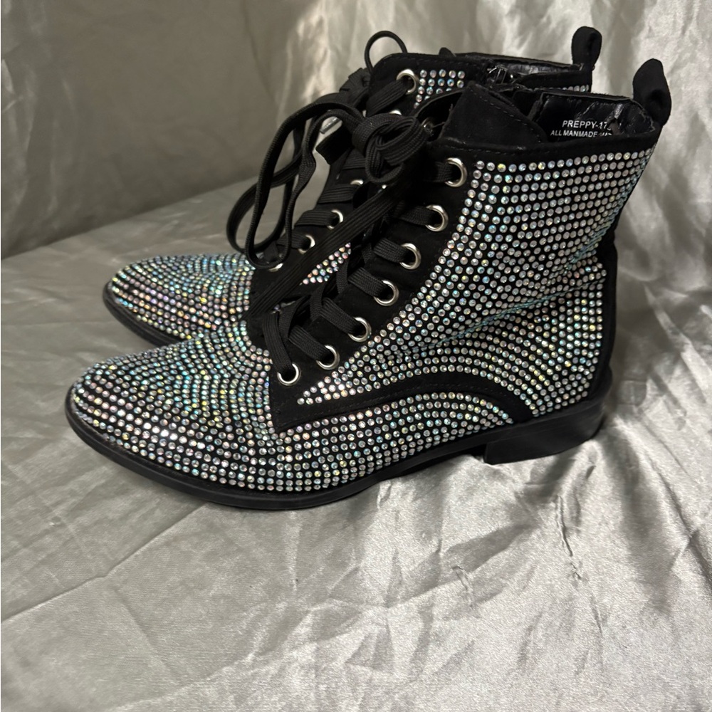 BAMBOO Multicolor Rhinestone Combat Boots